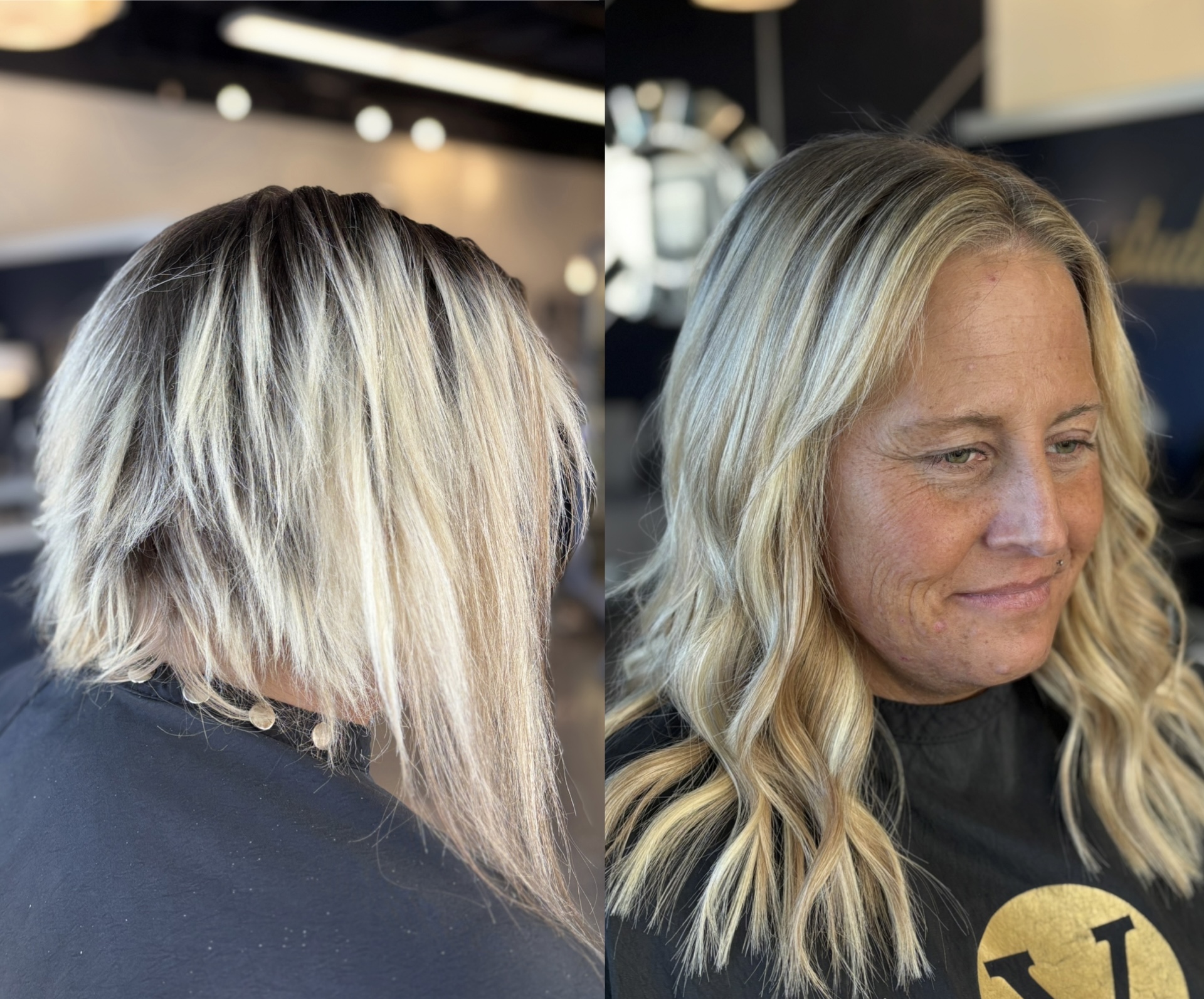Lady with hair extensions side by side